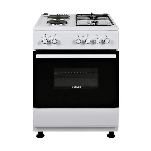 Κουζίνα Muhler ELC-600G με Εστίες Υγραερίου &amp; Ρεύματος λευκή Π60εκ.