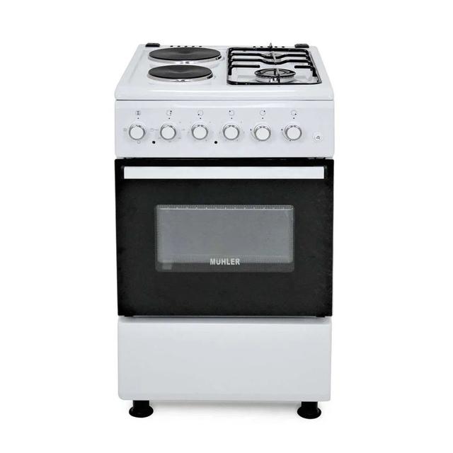 Κουζίνα Muhler ELC-500G με Εστίες Υγραερίου &amp; Ρεύματος λευκή Π50εκ.